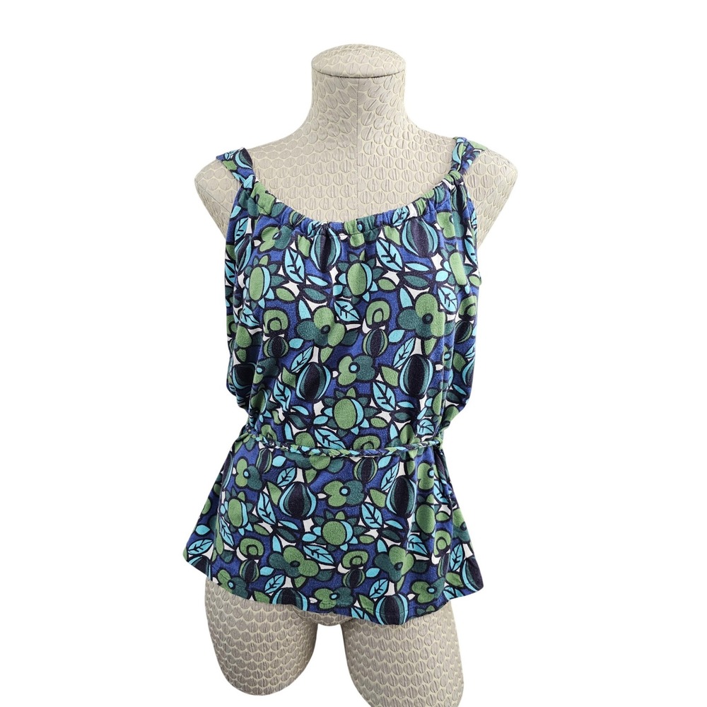 BOden Vintage Style Floral Sleeveless Blouse Abstract Print Braided Belted Sz 6R